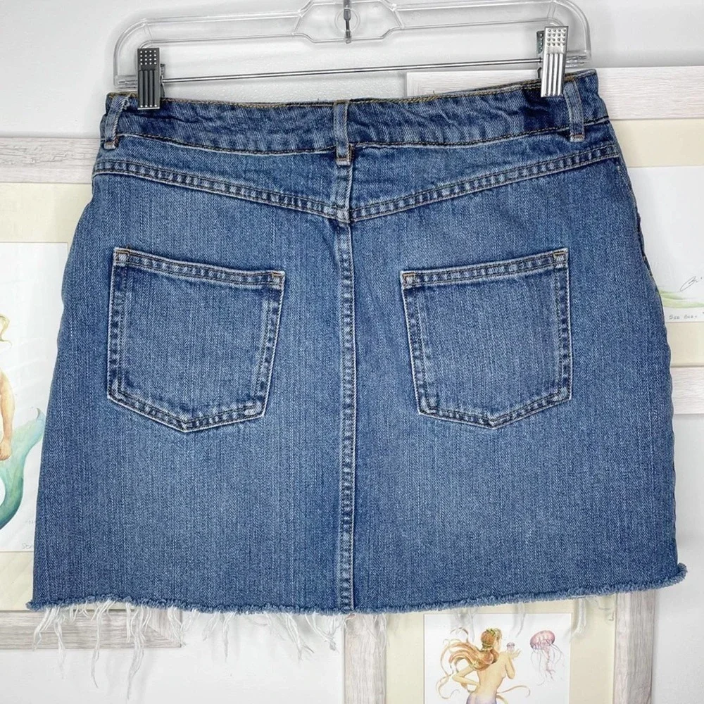 ASOS 100% Cotton Blue Denim Raw Hem Mini Skirt Size 8